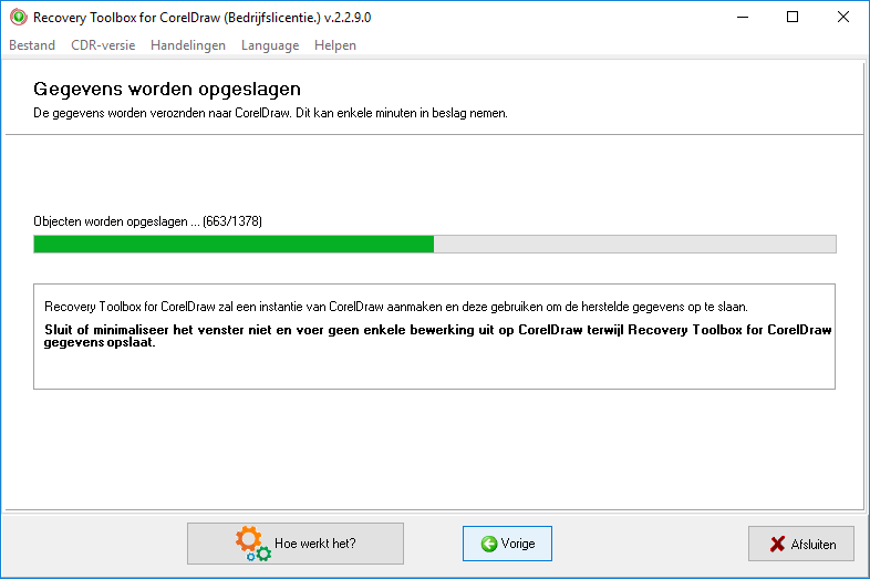 beschadigd coreldraw-project herstellen